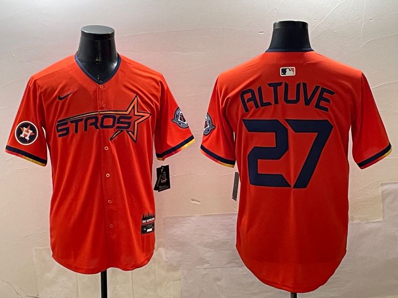 Men Houston Astros #27 Altuve Orange Three generations Joint Name 2025 Nike MLB Jersey style 4